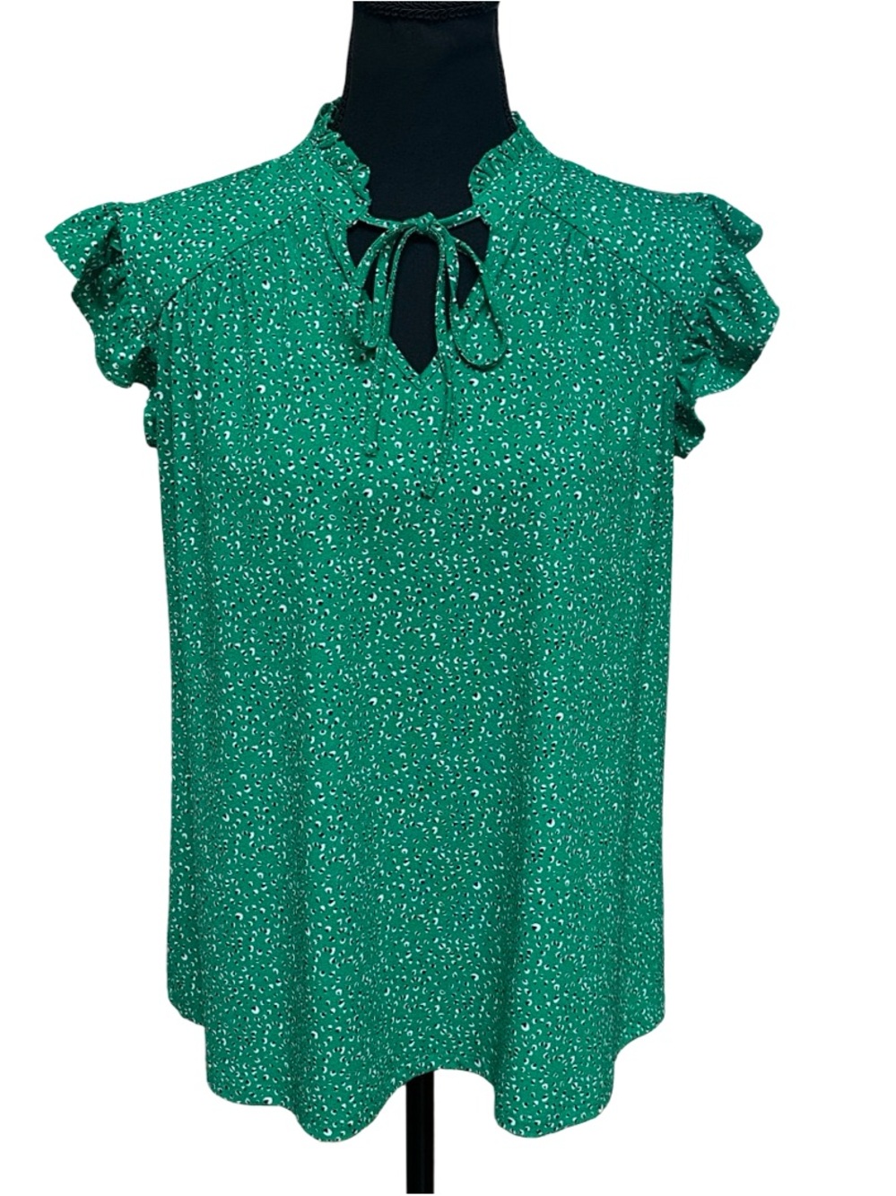 Adrianna Papell Green Tie-Neck Cap Ruffle Sleeve Blouse - Like New!